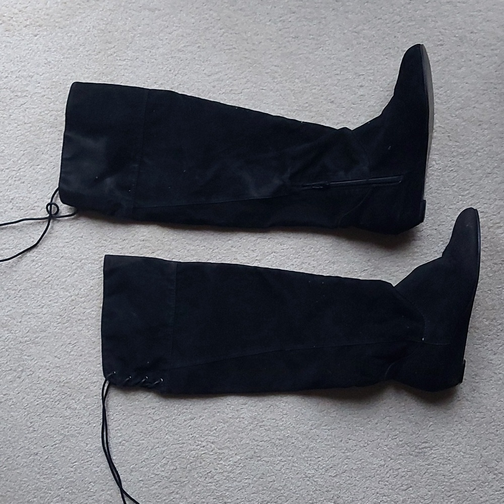 Y2K Slouchy Vegan Suede Knee High Heeled Boots